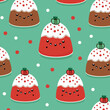 Christmas pudding quirky doodle pattern, background, cartoon, vector, whimsical Illustration