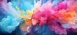 Ai colorful rainbow holi paint color powder explosion isolated white wide panorama background