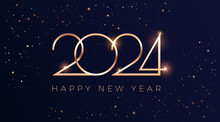 Luxury 2024 Happy New Year Greeting Card - Vector Background Of Golden 2024 Logo Numbers On Black Background - Perfect Typography For 2024 Save The Date Luxury Designs And New Year