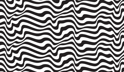 Aufkleber - Black and white stripes. Psychedelic, hypnotic line abstract background. Vector pattern. Warped waves. Monochrome illustration. Banner, wallpaper, template, print, poster. Ocean, sea concept.