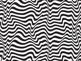 Aufkleber - Black and white stripes. Psychedelic, hypnotic line abstract background. Vector pattern. Warped waves. Monochrome illustration. Banner, wallpaper, template, print, poster. Ocean, sea concept.