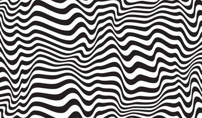 Aufkleber - Background with wavy lines. Twisted duo tone backgrounds. Abstract pattern from lines, halftone effect. Black and white texture. Minimalist design template for poster, banner, cover, postcard.	