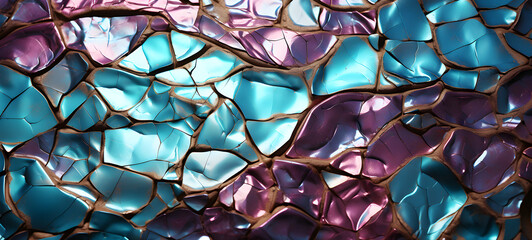 Wall Mural - Ai rainbow color diamond facets moving mosaic, sparkling and shining abstract background. Blue neon color