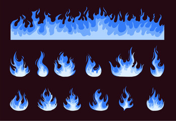 Wall Mural - Blue flame magic light gas isolated set. Vector flat graphic design illustration
