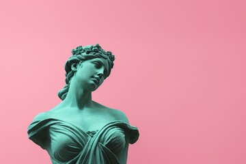 Wall Mural - A lovely female stone sculpture set against a pink background. Created with generative AI tools