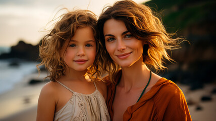 Sticker - mother and daughter walking in the beach