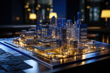 Poster - a blueprint becoming a skyscraper, symbolizing architectural progress and urban transformation. conc