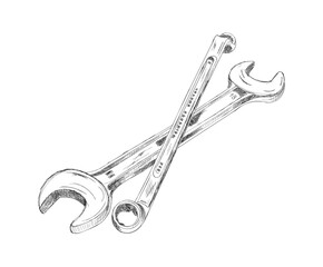 hand drawn spanner. vector wrench on white background