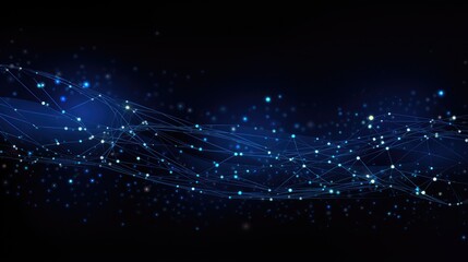 Blue abstract background with a cyber network grid and connected particles.