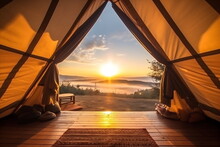 The Door Tent View Lookout Camping In The Morning. Glamping Camping Teepee Tent