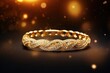 A luxurious gold bracelet adorned with sparkling diamonds, set against a dark background. 