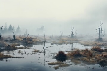 Aufkleber - A picture of a swamp filled with lots of water surrounded by trees. Perfect for nature or environmental themes.