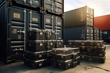 Poster - A bunch of boxes stacked on top of each other. This versatile image can be used to represent organization, storage, shipping, moving, or inventory management.