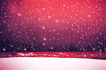 Wall Mural - snow background with red color, snowy christmas theme in winter and white snowflakes falling abstract landscape, christmas celebration, Culture and Religion concept, generative ai