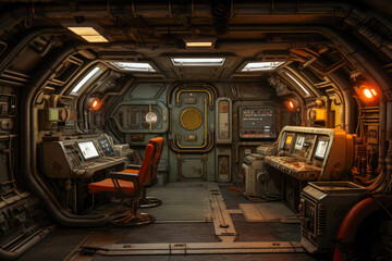 Poster - Pilot seat in the interior of a spaceship.