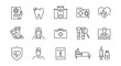 © Diana - Healthcare icons set. Medical insurence simple icons. 15 Healthcare icons isolated on white background. Doctor, Patient, Injection, X-ray icons. Vector illustration