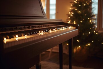 Wall Mural - piano keyboard with festive lighting