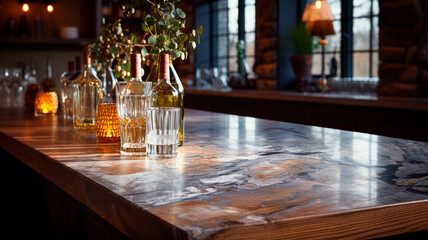 Sticker - bar counter with bottles of cocktail on counter in bar