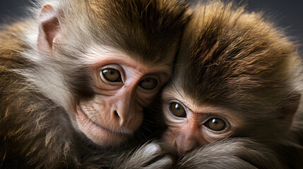 Wall Mural - Close - up shot of two monkeys. Generative AI