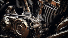 Close Up View Of A Shiny Motorcycle Engine. Ai Generative