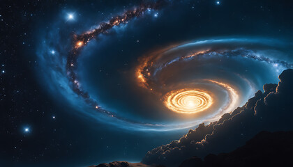  a spiral galaxy with bright lights and stars.