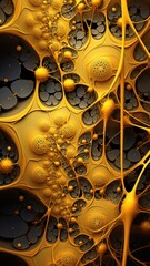 Wall Mural - yellow abstract background Organic fractal structures hole round macro geometry illustration, ornament