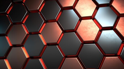 Canvas Print - 3D rendering of hexagons with lighting, generated by AI