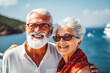 Beautiful senior couple enjoying cruise vacation on a sunny day. Retired couple on cruise in the Caribbean.