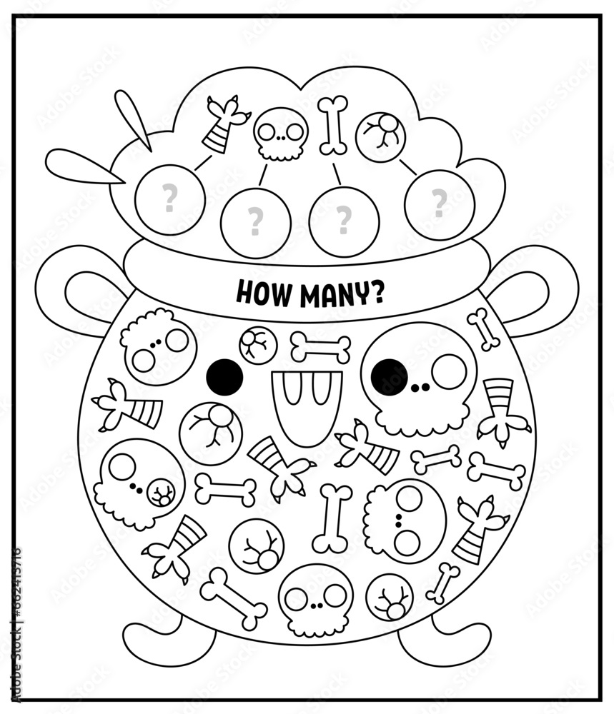 Halloween black and white I spy game for kids. Searching and counting ...