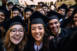 Students in graduation costume taking selfie outdoors. Smiling graduates in college