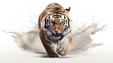 Wild Tiger Animal Walking Isolated White Background. AI Generated Image