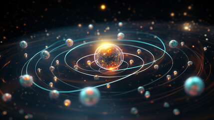 Wall Mural - an essential physics concept, the elementary particles within an atom, visually explained through 3d