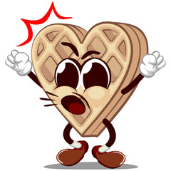 Wall Mural - vector mascot character of a heart-shaped waffle cake screaming angrily