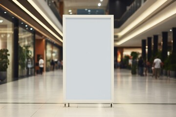 Wall Mural - Blank shopping Mall Poster Mockup. Advertisement in a public area. Empty vertical advertising sign in the shopping mall.