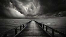 Dramatic View Tropical Sea With Wooden Dock Bridge.AI Generated Image