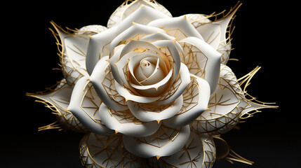 Wall Mural - Transcendent Beauty, Sacred Geometry Fractal White Rose Blooming with Spiritual Grace