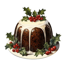 A Vintage Victorian Illustration Of A Christmas Pudding Isolated Against A Transparent Background - Generative AI