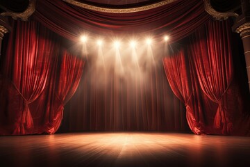 An Empty Stage With Red Curtains