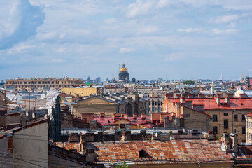 panoramic view of the city roofs in the historical center of Saint Petersburg