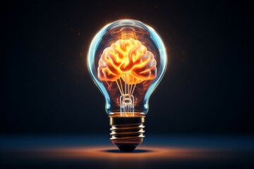 Wall Mural - Brain light bulb human brain glowing inside of light bulb. Conceptual symbol of idea and insight
