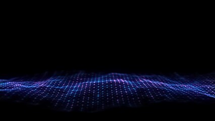Poster - Abstract wave with blue light on black background. Science background with moving dots. Network connection technology. Digital structure with particles. 3d rendering.