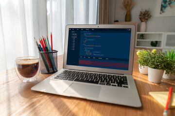 Software development programming on computer screen for modish application and program coding