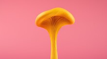  A Tall Yellow Object On A Pink Background In The Shape Of A Mushroom.  Generative Ai
