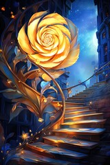 Wall Mural - The golden rose over the stairs, AI