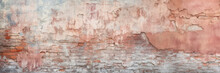 Vintage Brick Wall, Old Damage Plaster Texture Background, Wide Banner