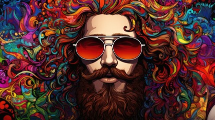 Wall Mural - A man with long hair and sunglasses, AI