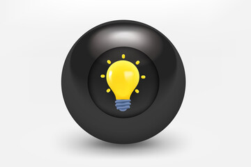 Aufkleber - Black ball with shining lightbulb icon. 3d vector illustration 