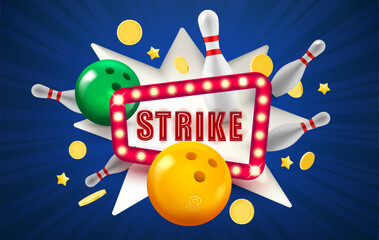 Aufkleber - Strike concept with flying skittles and balls. 3d vector illustration