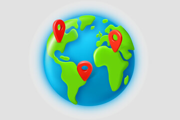 Poster - World travel concept with The Earth and map pins. 3d vector illustration