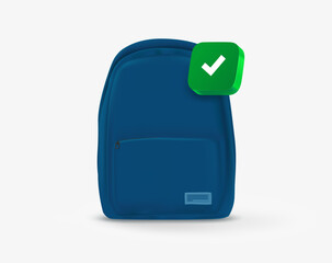 Poster - School bag with green checkmark. 3d vector icon
